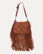 Filigree Cross Embellished Fringe Hobo Bag