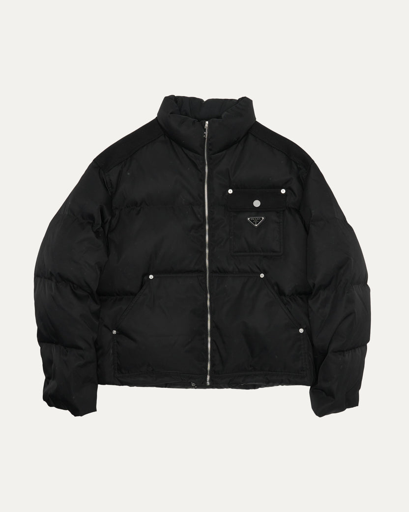 Re-Nylon and Denim Puffer Jacket