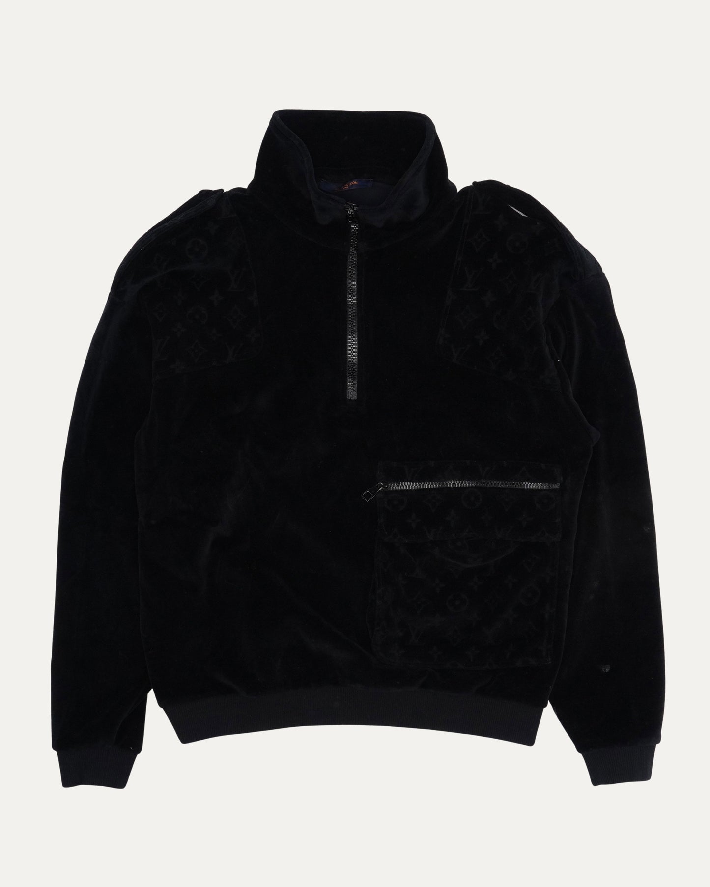 Velour Monogram Cargo Pocket Quarter Zip Jacket