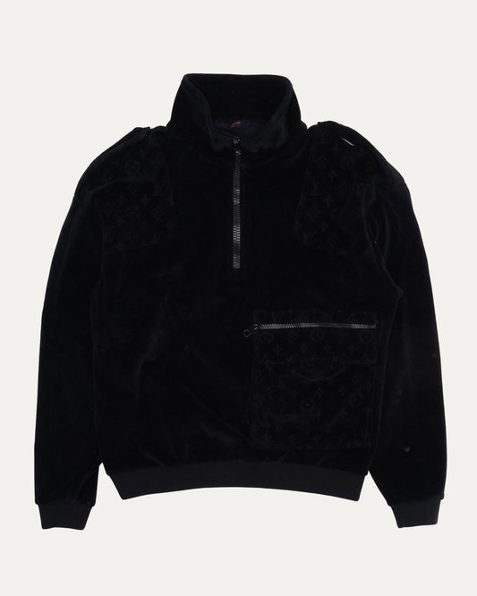 Velour Monogram Cargo Pocket Quarter Zip Jacket