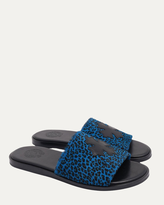 Plus Cross Patch Leopard Slides