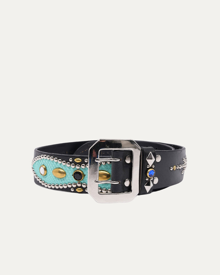 Studded Leather Python Inlay Belt