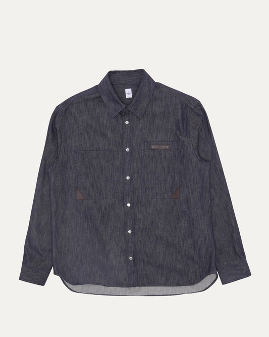 Leather Appliqué Cotton-Cashmere Blend Denim Shirt