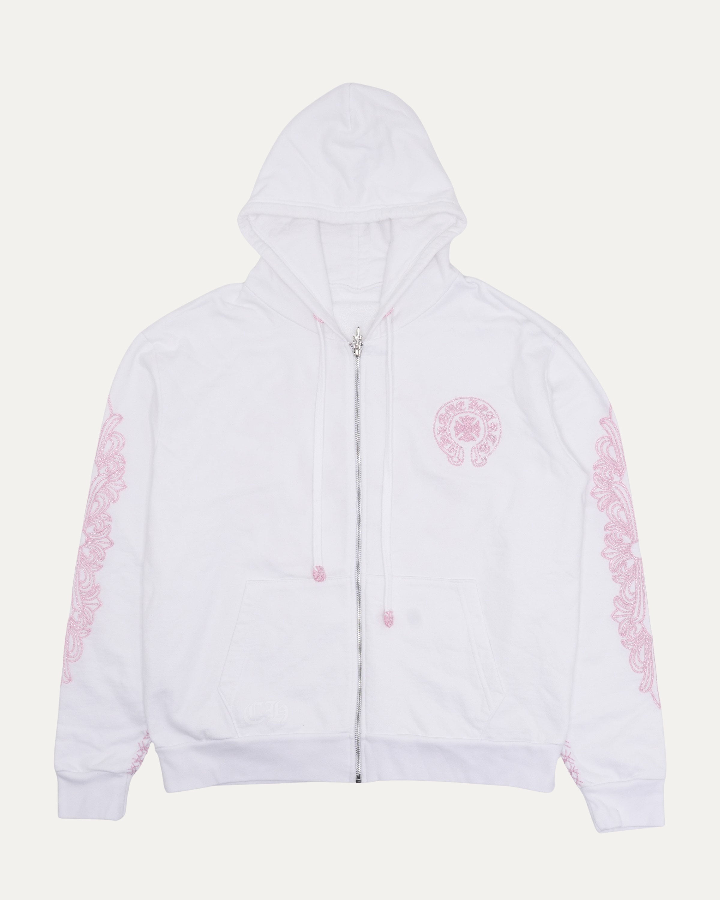 CHROME HEARTS ホワイト ピンク　パーカー　新作　XL Chrome Hearts Beaded Horseshoe Logo Hoodie – Justin Reed