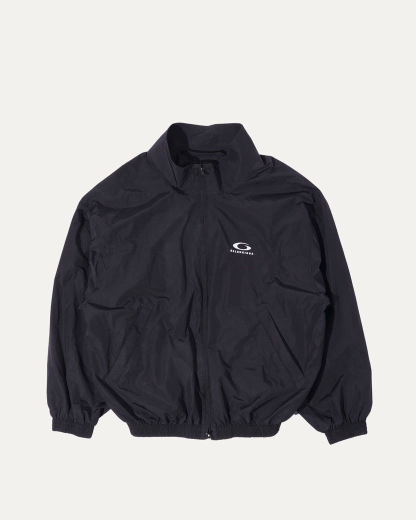 Embroidered Sport Logo Off-Shoulder Track Jacket