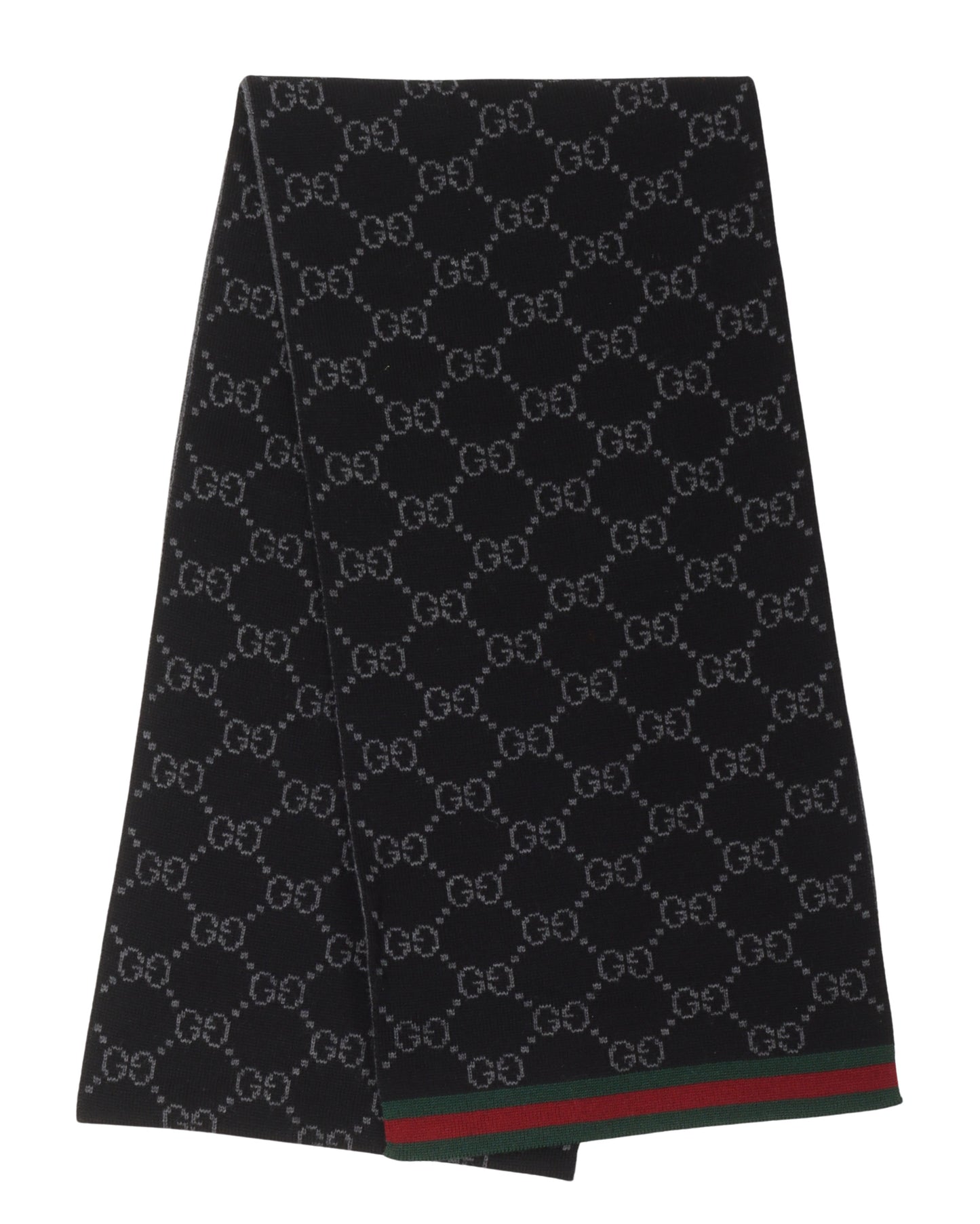 Wool Monogram Scarf w/ Stripe