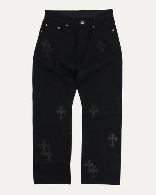 Raw Selvedge Cross Patch Fleur Knee Jeans
