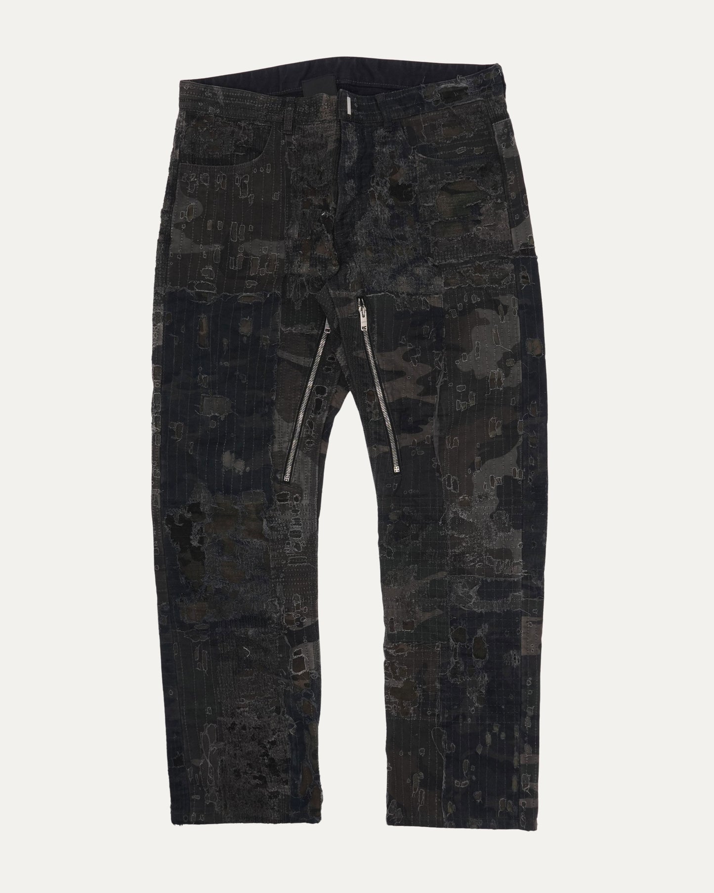 Camouflage Boro Repair Zipper Jeans