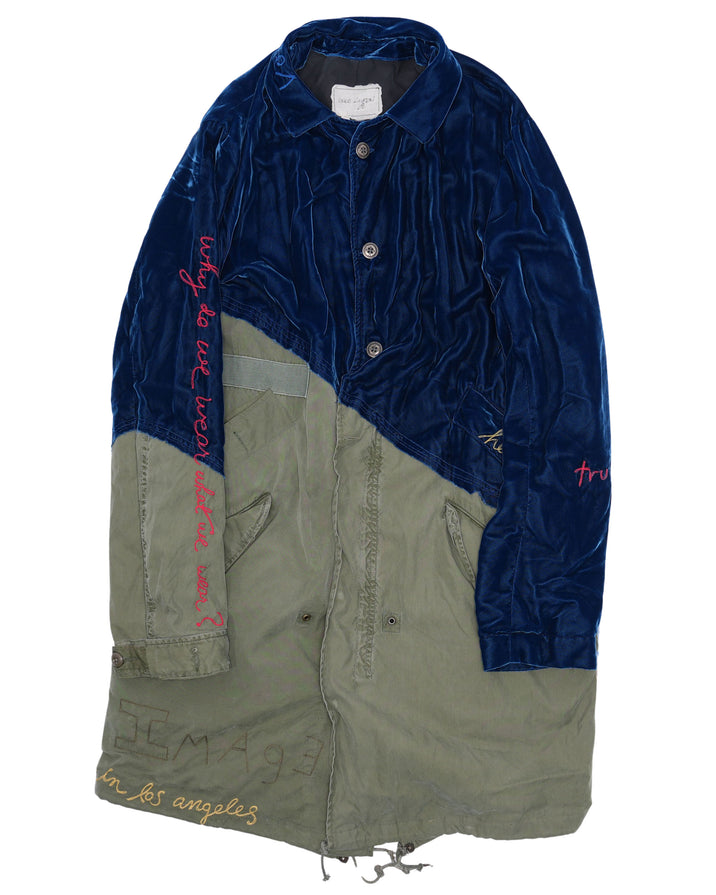 Embroidered Canvas and Velvet Parka