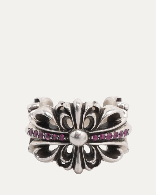 Pink Sapphire Double Floral Cross Ring