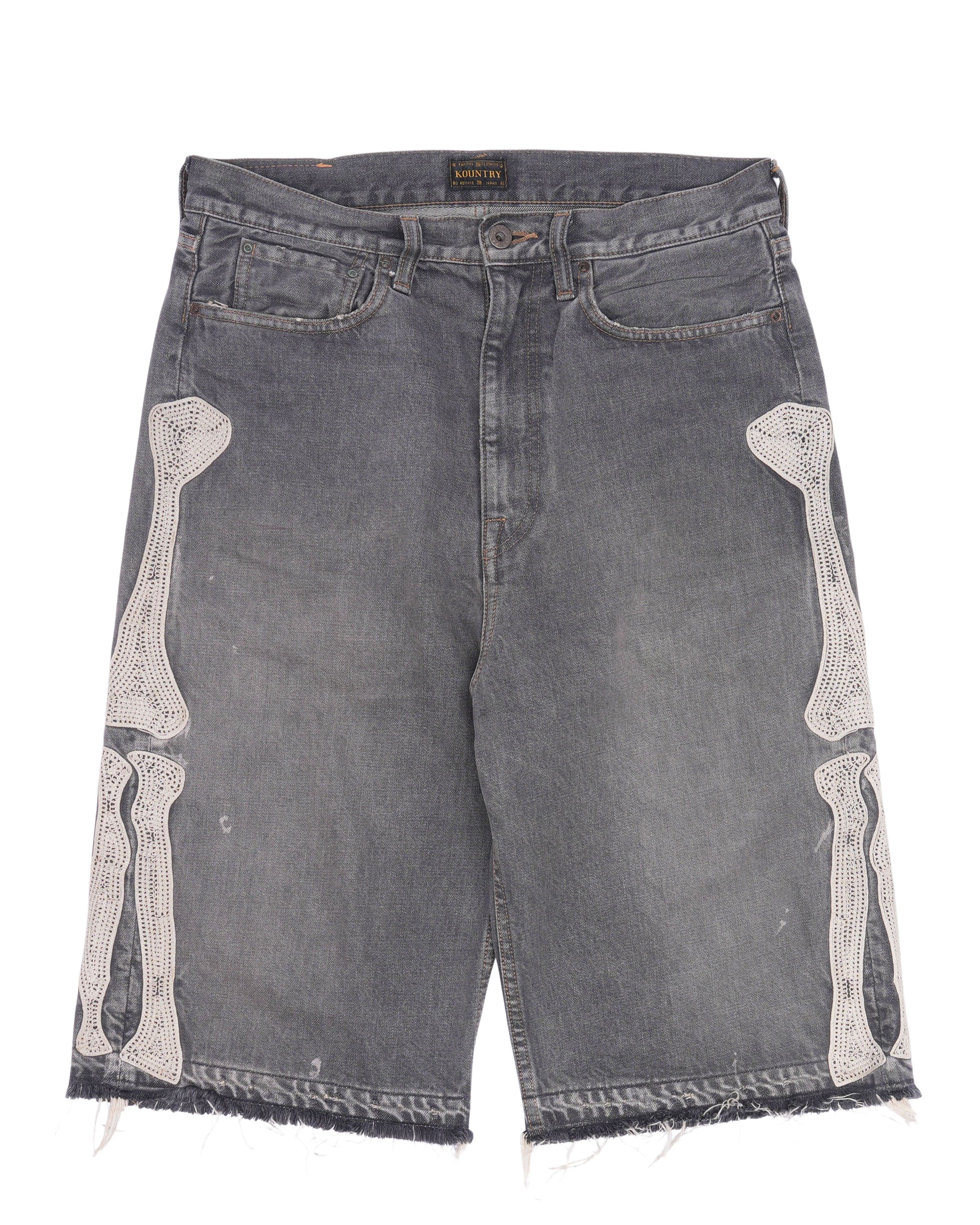 Skeleton Bone Denim Shorts