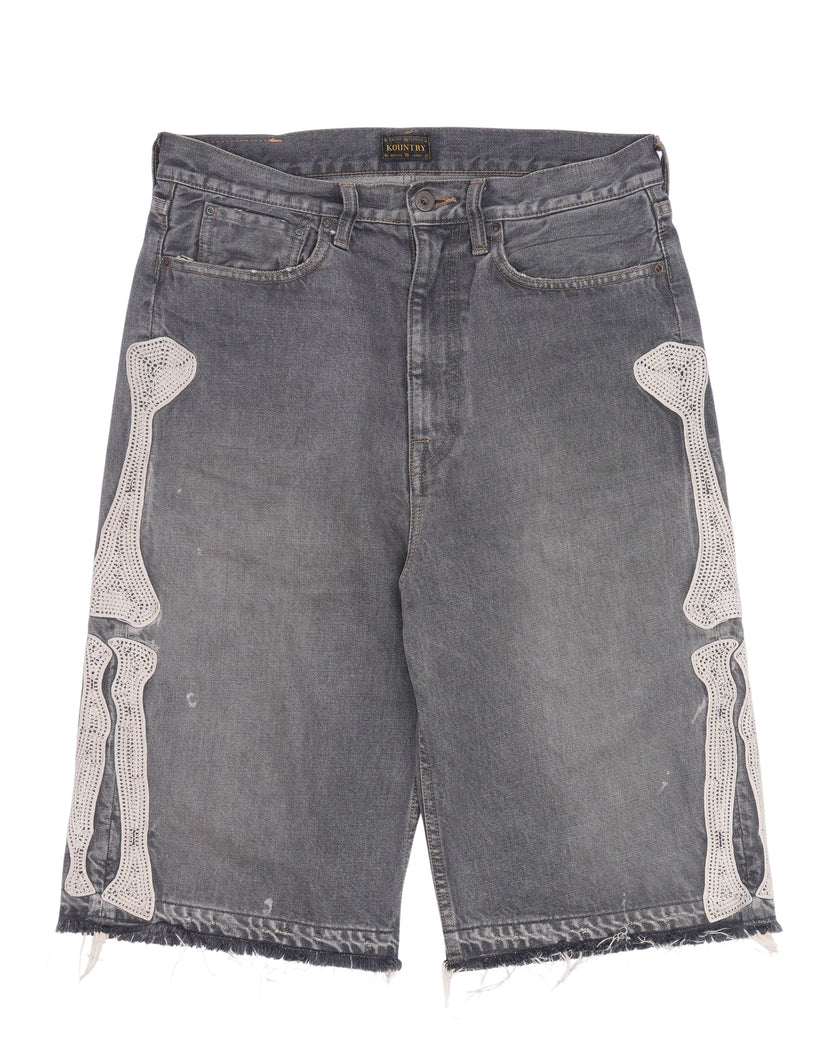 Skeleton Bone Denim Shorts