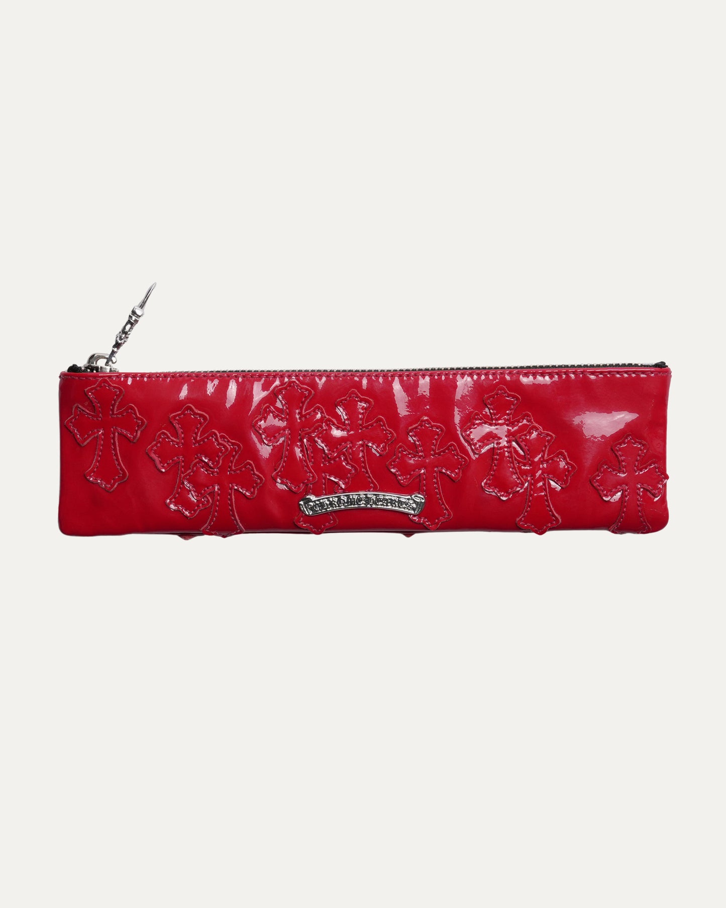 Patent Leather Cross Patch Pencil Pouch
