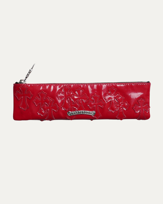 Patent Leather Cross Patch Pencil Pouch