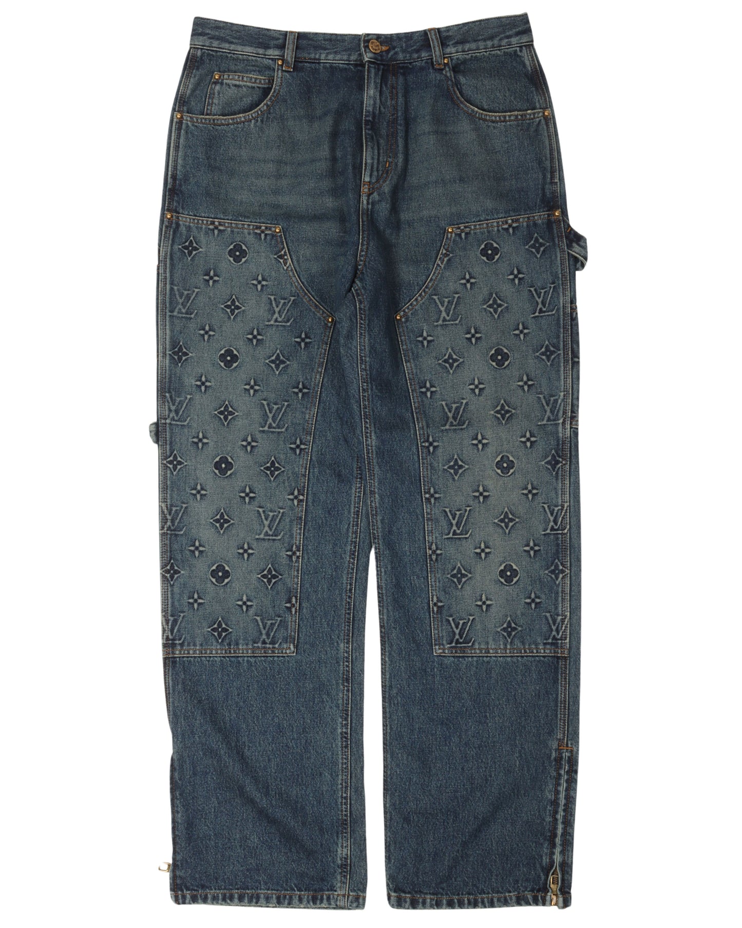 Monogram Embossed Double Knee Carpenter Jeans