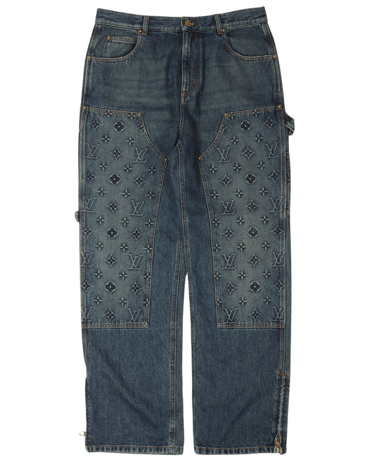 Monogram Embossed Double Knee Carpenter Jeans