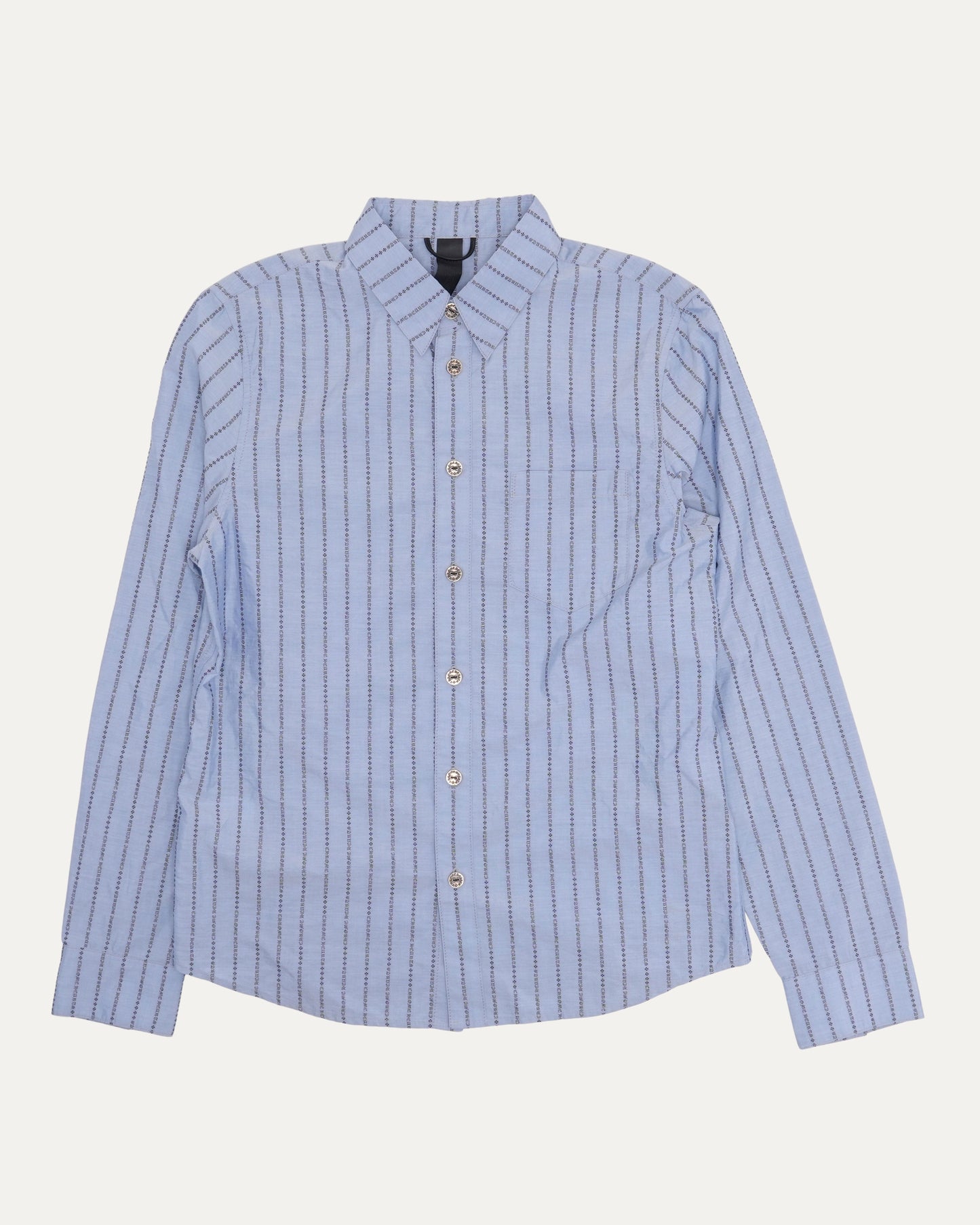 Cross Patch Repair Spell Out Pinstripe Shirt