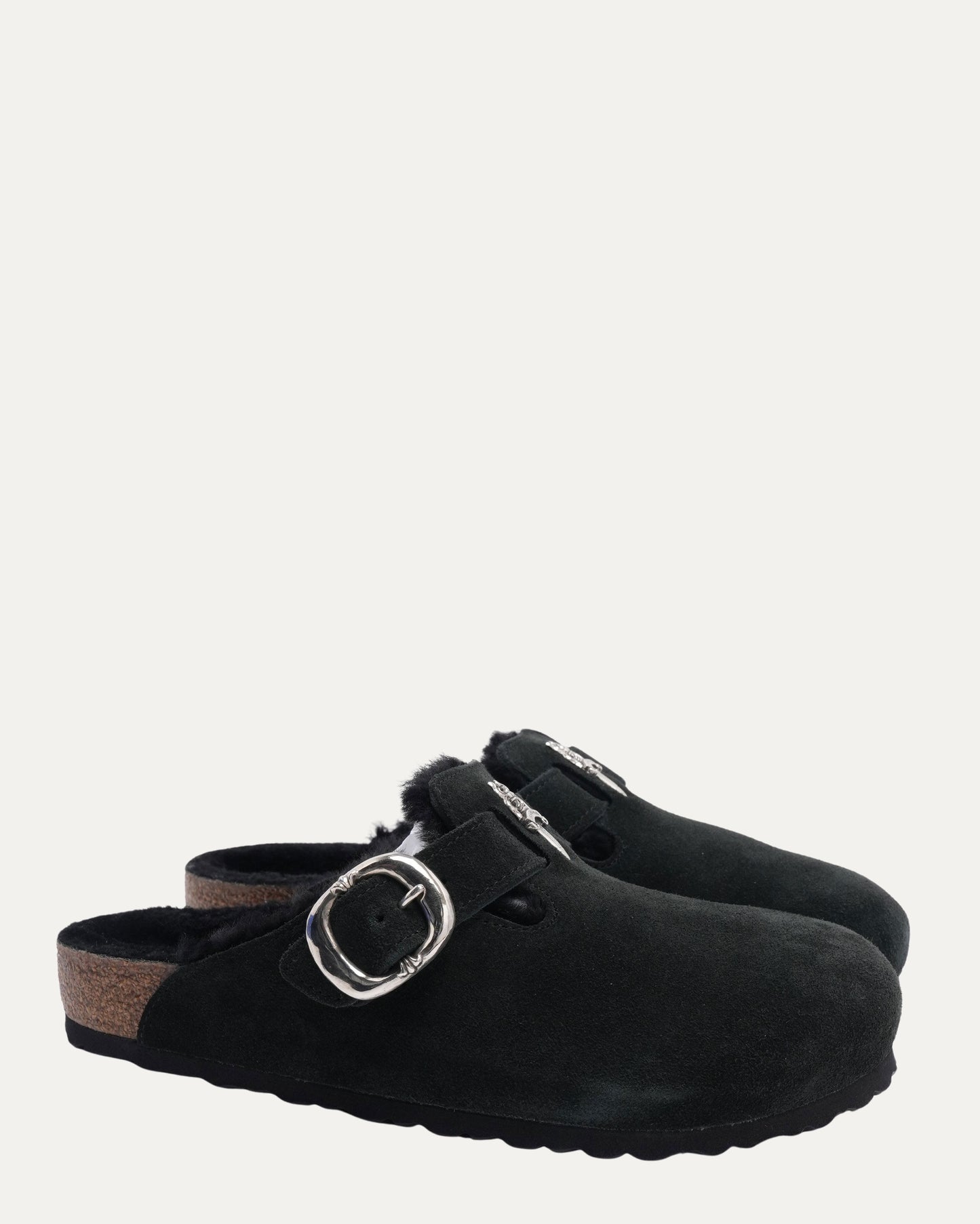 Dagger Embellished Shearling Lined Birkenstock Boston Suede Mule