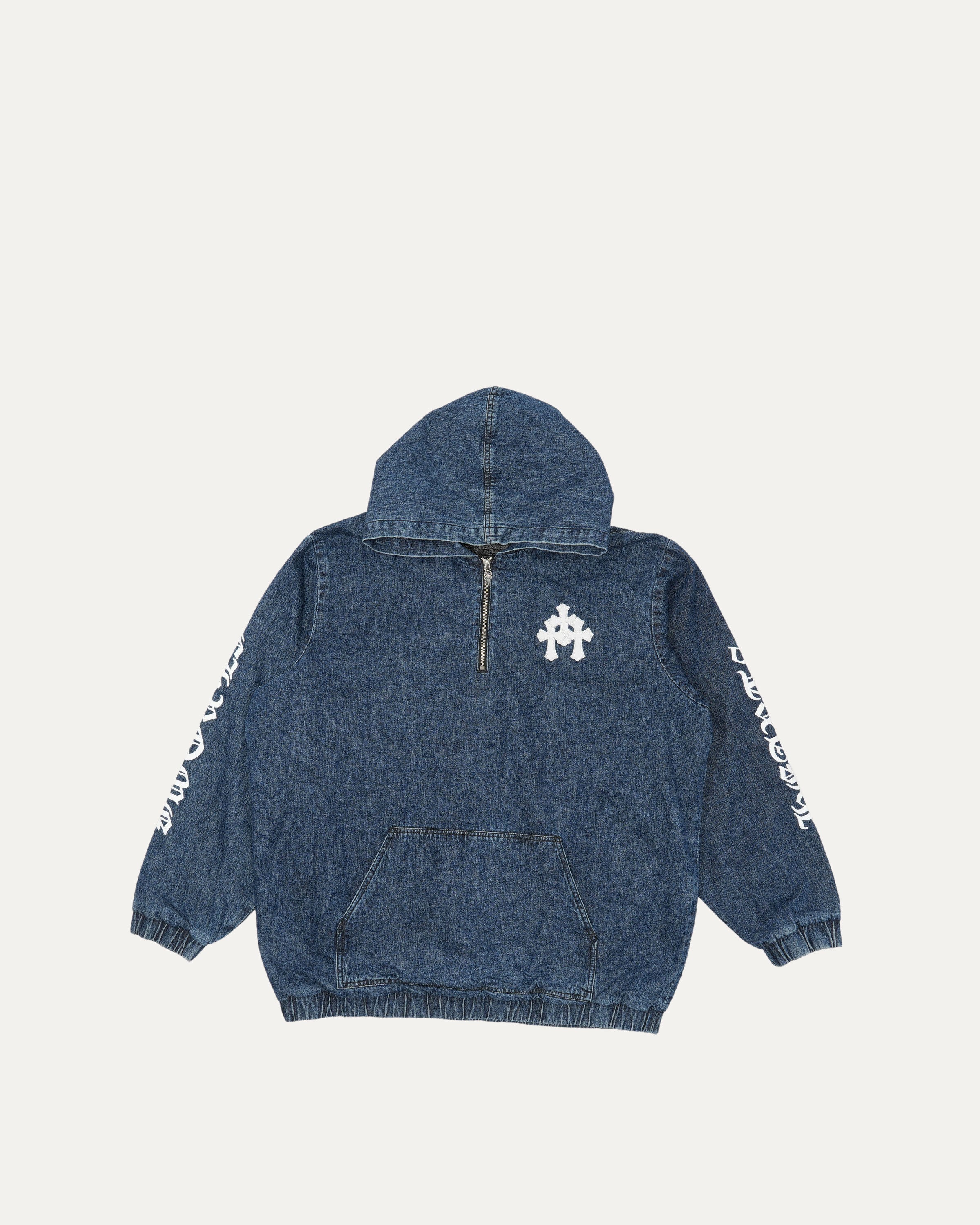 Hooded Denim Cross Patch Ruckus Pullover Jacket