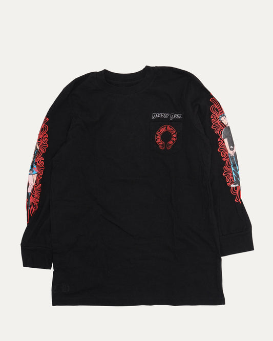 Children's Deadly Doll Horseshoe Logo Long Sleeve Pocket T-Shirt