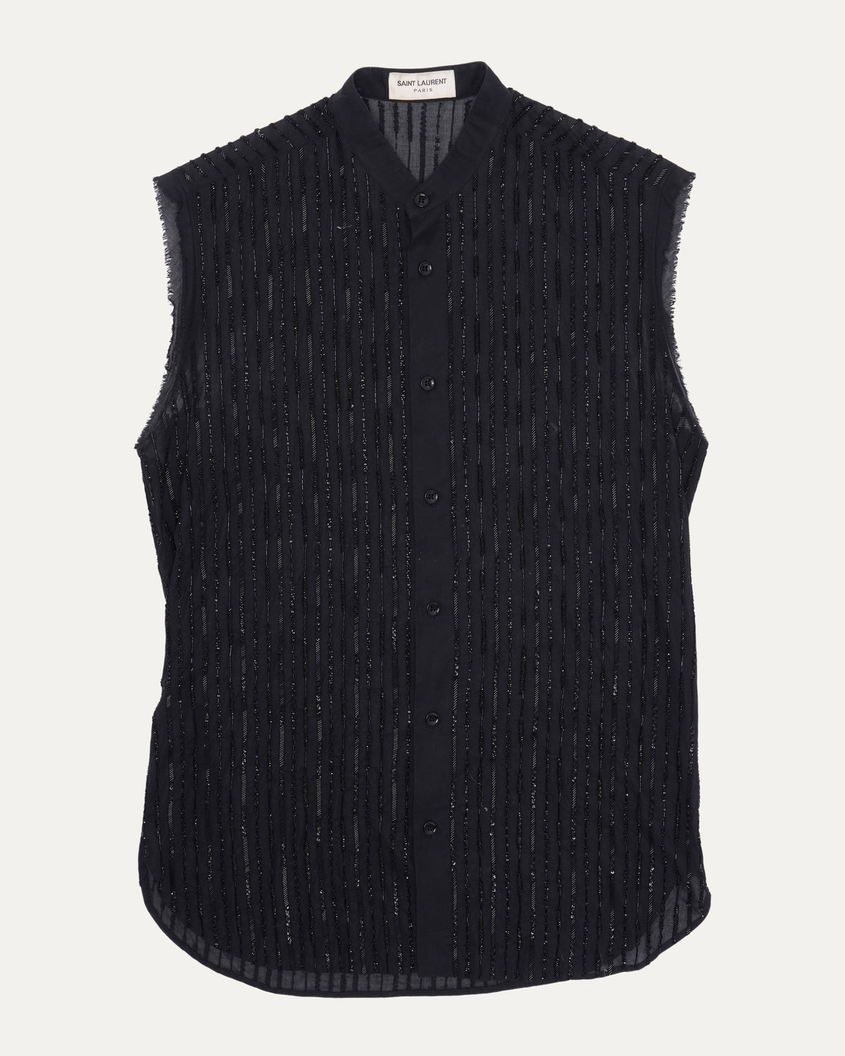 Sleeveless Beaded Band Collar Shirt