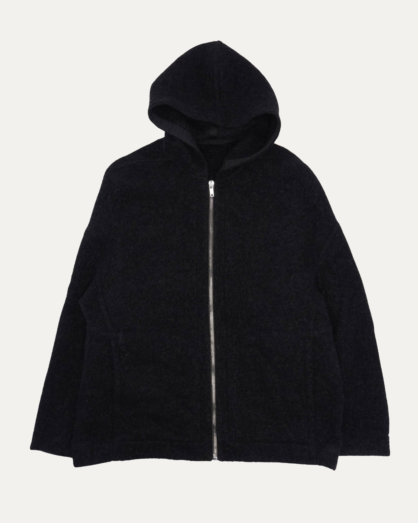 Alpaca Mohair Blend Oversized Gimp Hooded Knit Jacket