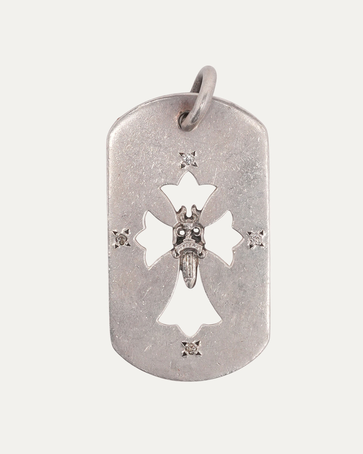 Diamond Cross Cut Out Dagger Dog Tag Pendant
