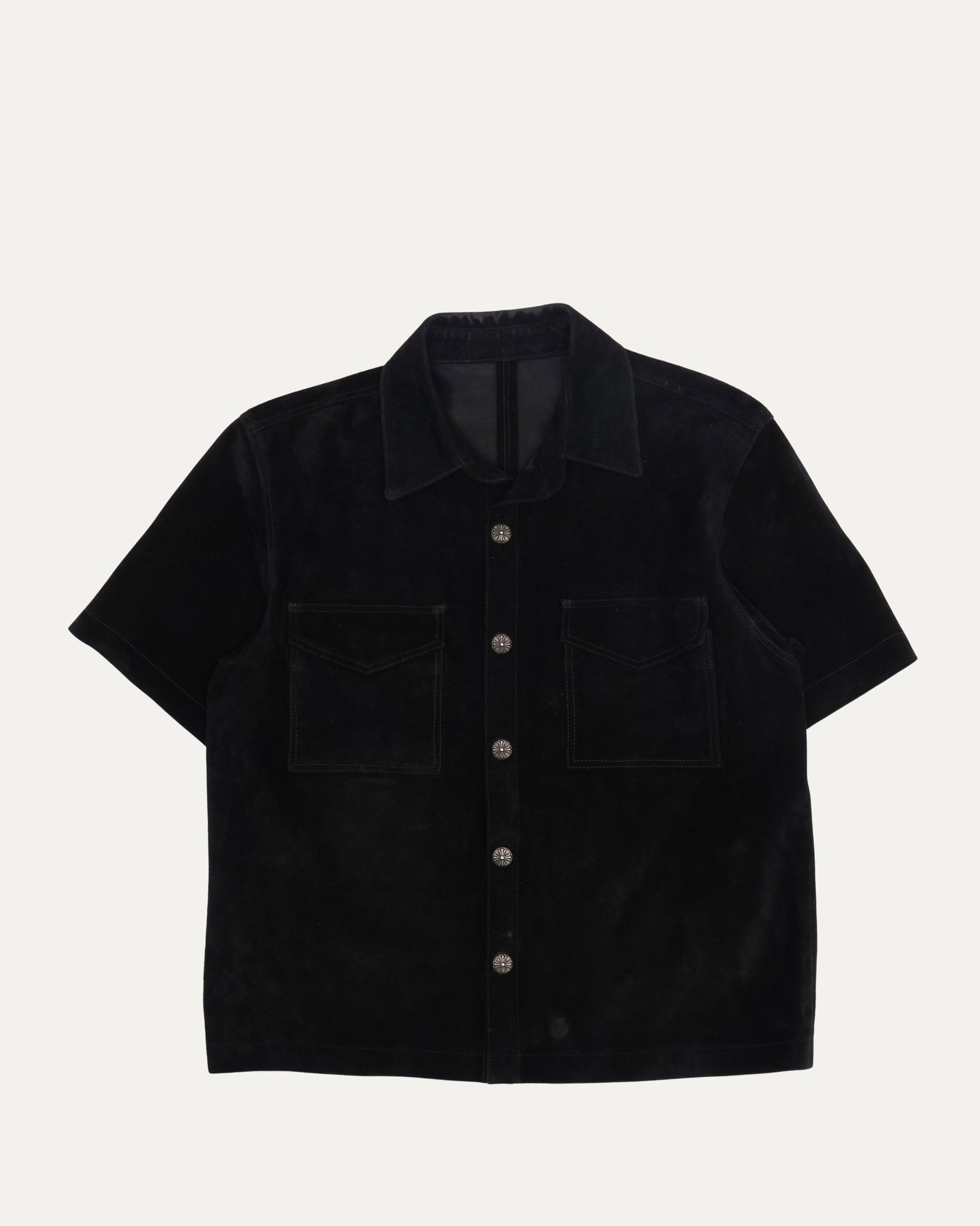 chrome hearts dress shirt Chrome Hearts Suede Short Sleeve Shirt