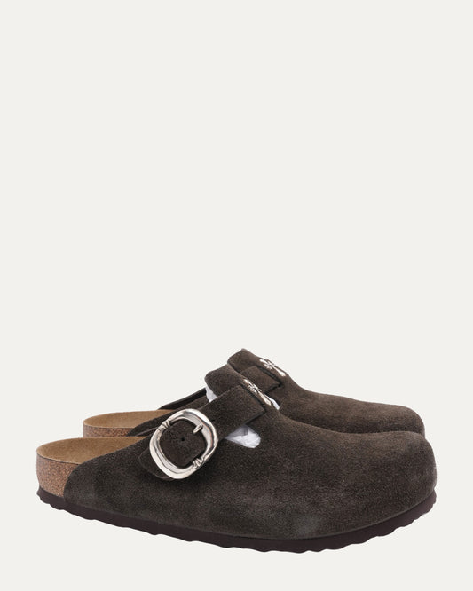 Cross Embellished Birkenstock Boston Suede Mule