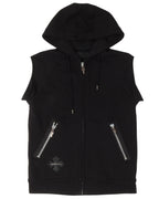 Vintage Cross Patch Sleeveless Zip-Up Hoodie