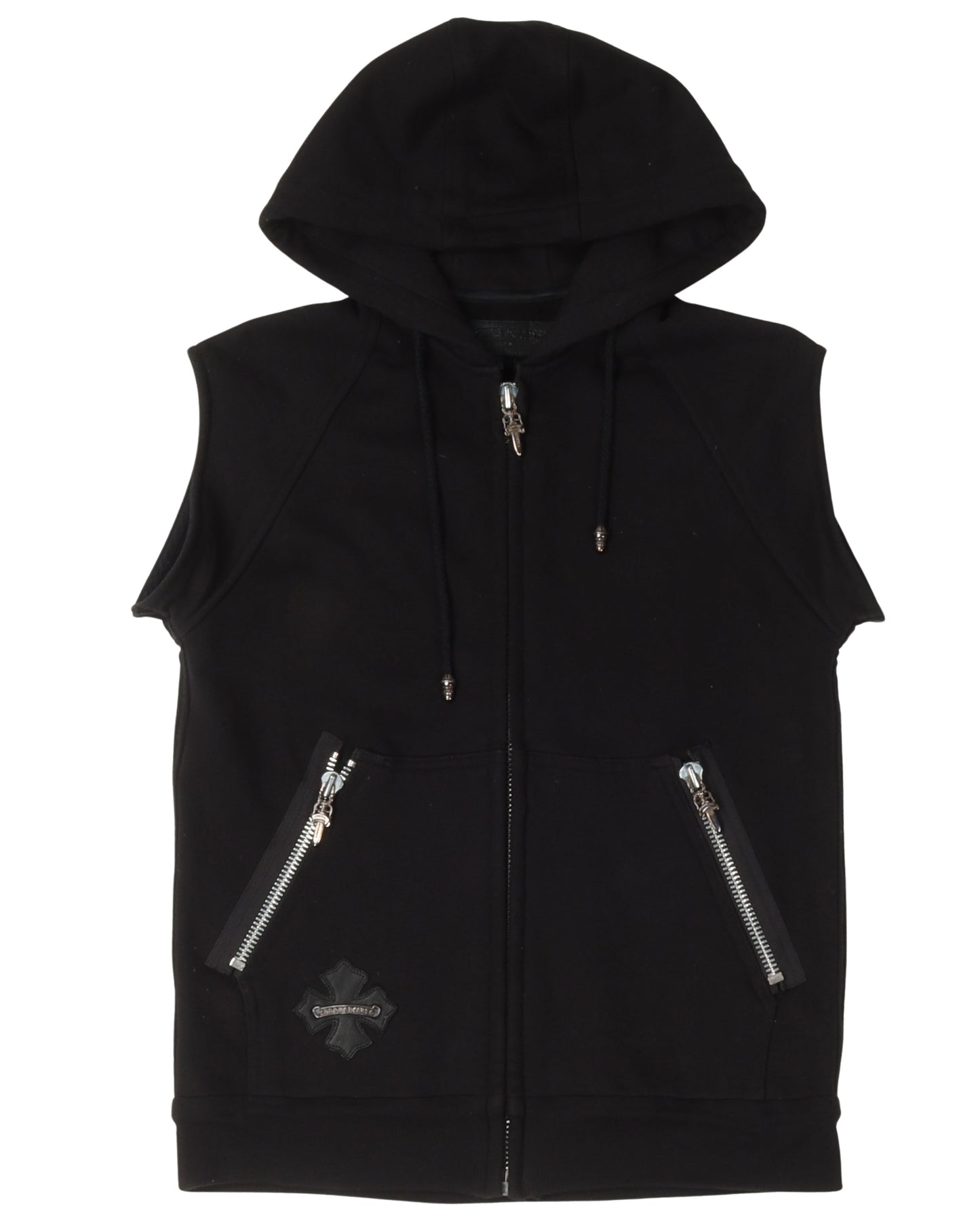 Vintage Cross Patch Sleeveless Zip-Up Hoodie