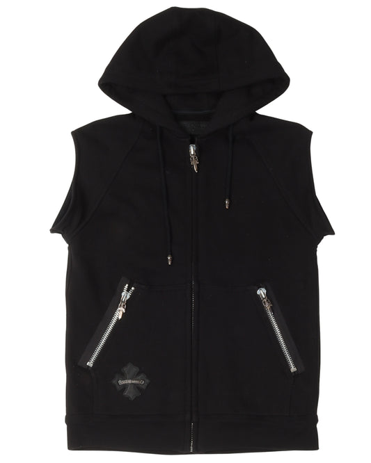 Vintage Cross Patch Sleeveless Zip-Up Hoodie