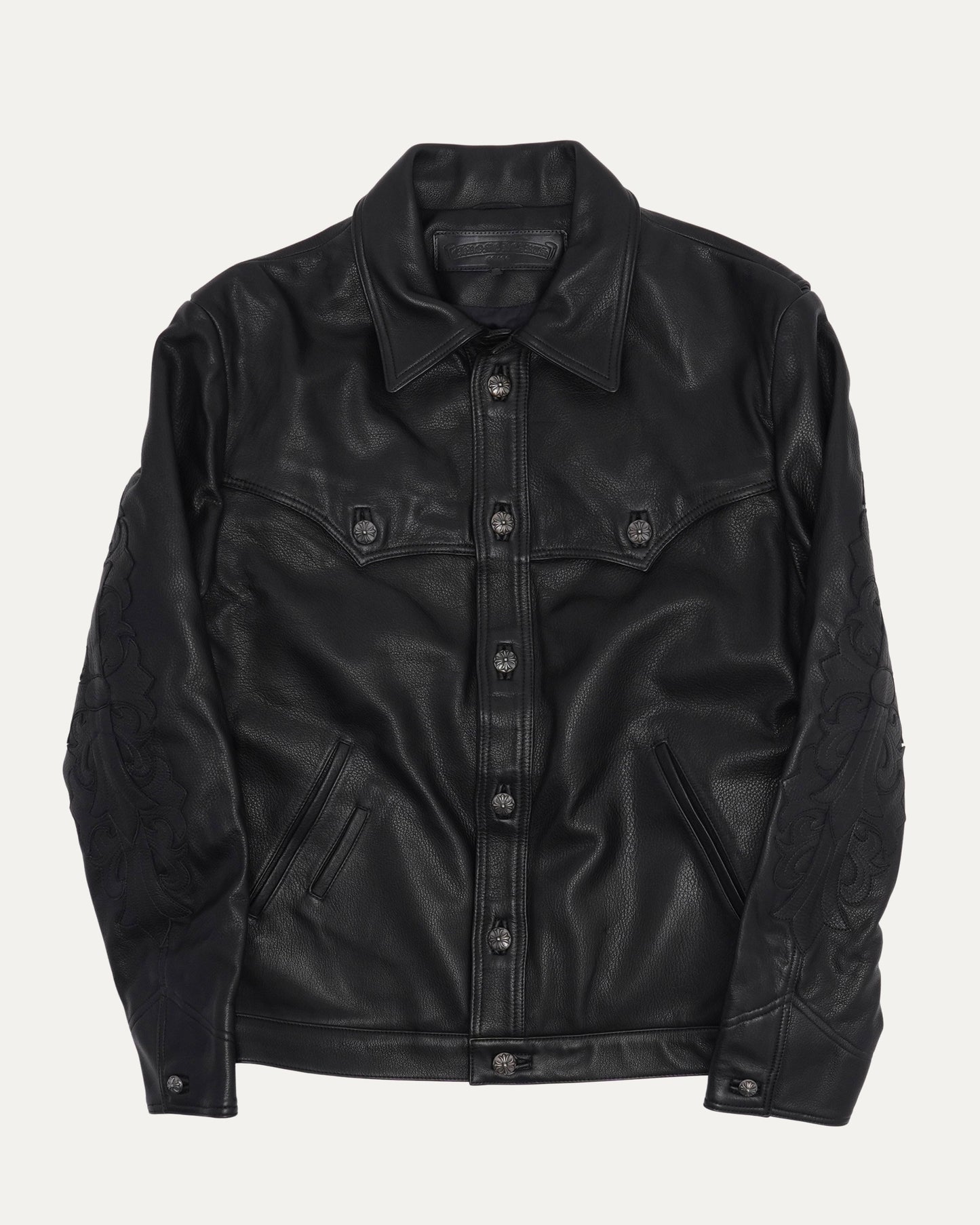 Floral Cross Patch Western Leather Jacket