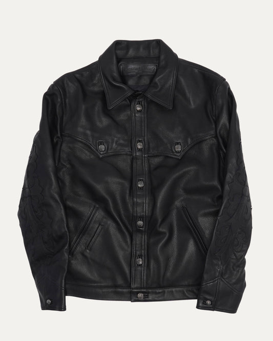 Floral Cross Patch Western Leather Jacket