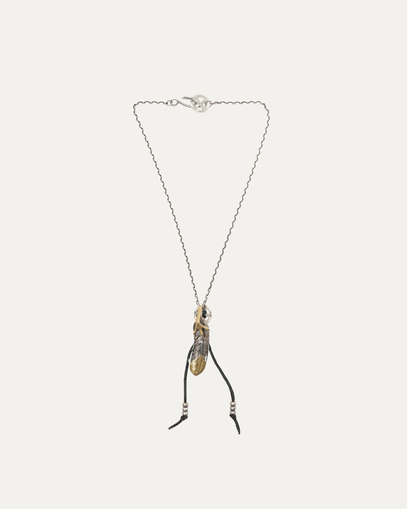 Silver Feather and Claw Pendant Necklace with Gold Detail