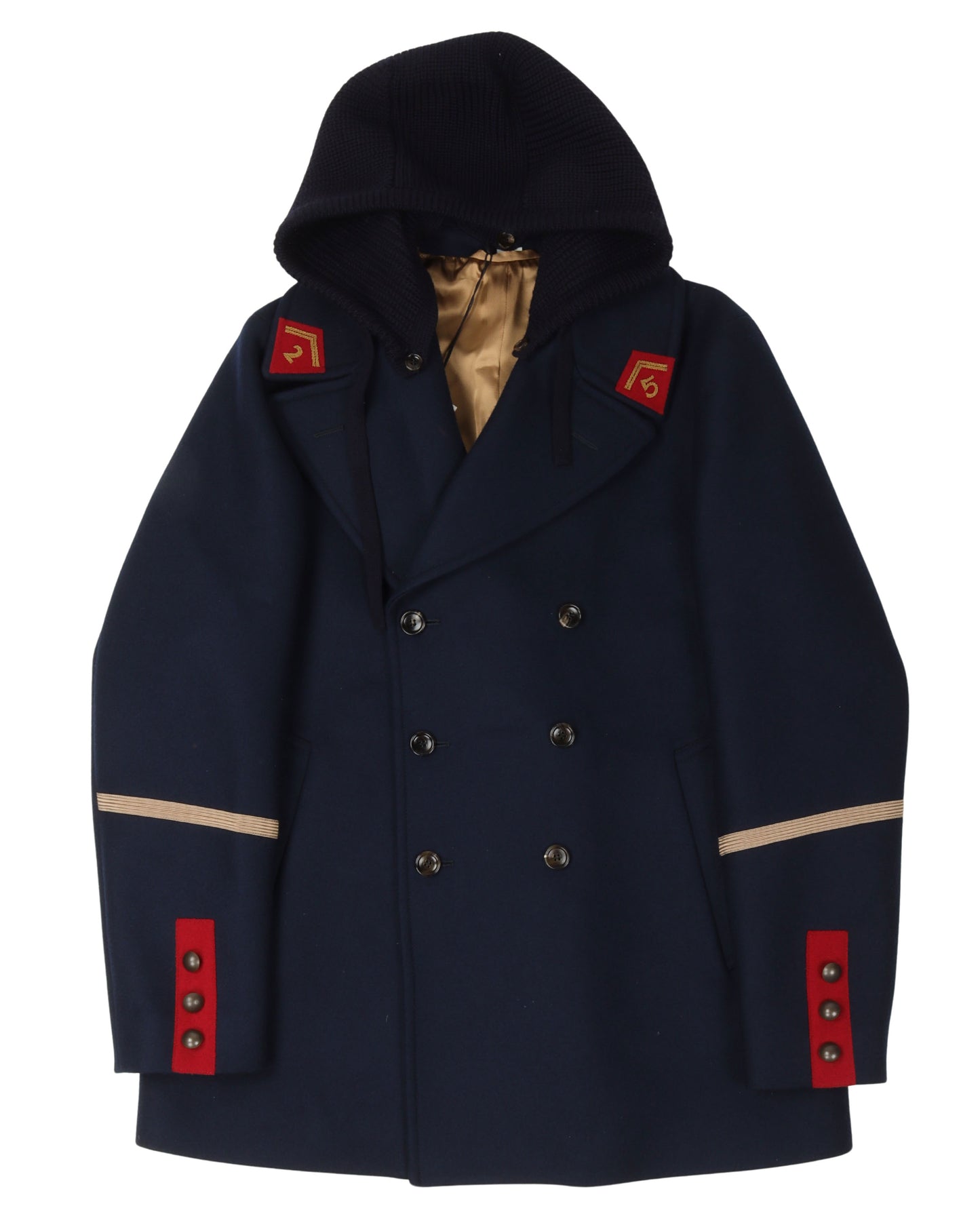 Wool Double Breasted Jacket with Detachable Hood