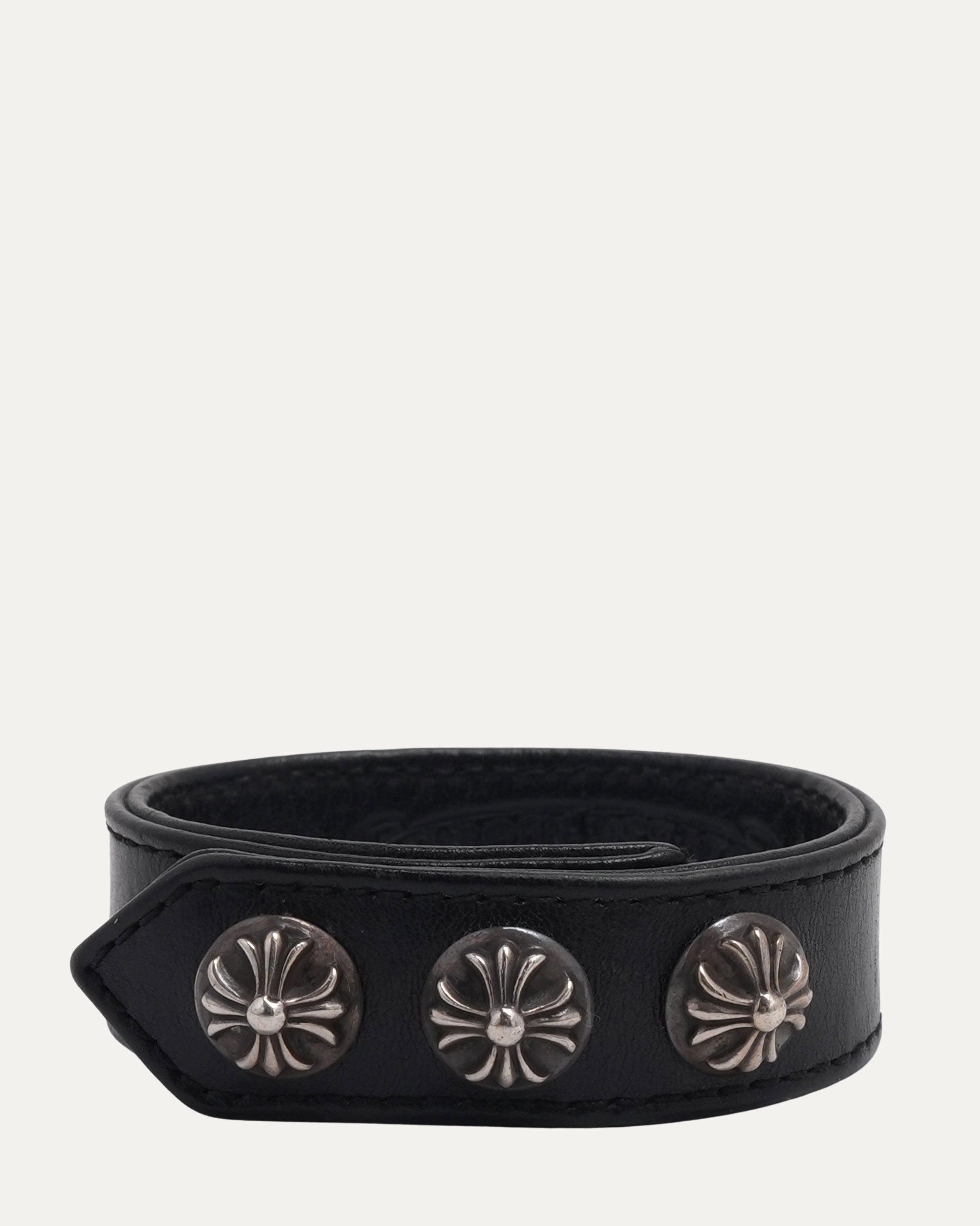 Chrome Hearts 3 Button 2 Snap Plus Cross Leather Bracelet – Justin