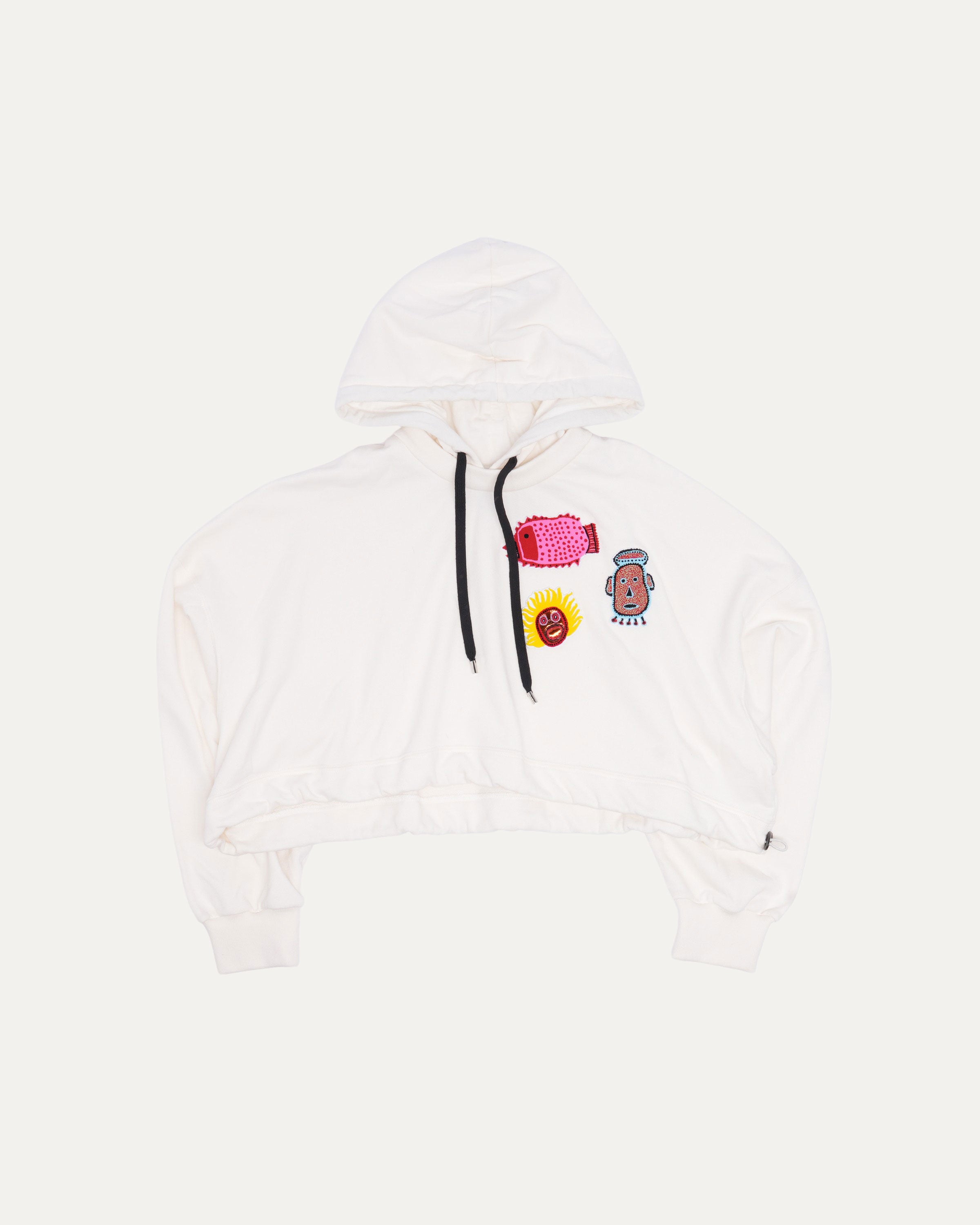 Yayoi Kusama Faces Patches Cropped Hoodie