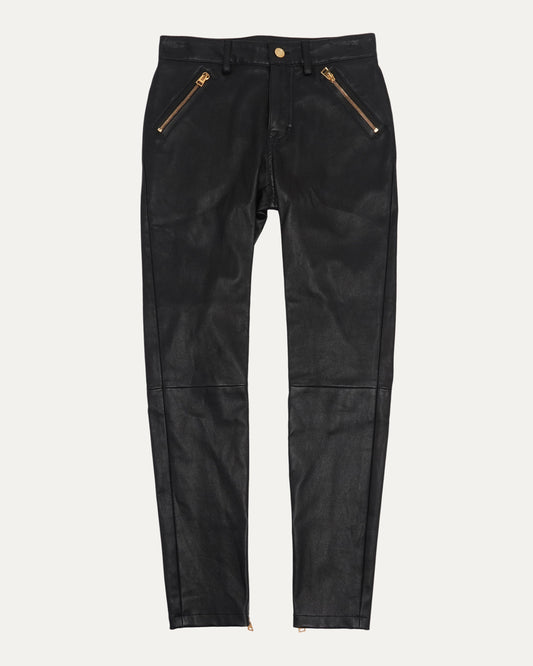 Zipper Detail Leather Pants