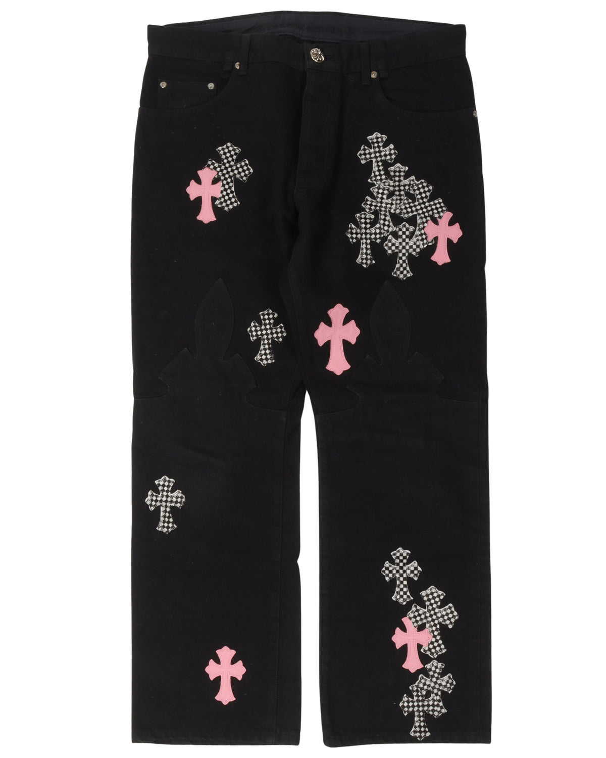 Checkered Cross Patch Jeans w/ 35 Cross Patches