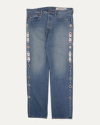 Monkey Cisco Straight Leg Leather Trimmed Embellished Jeans
