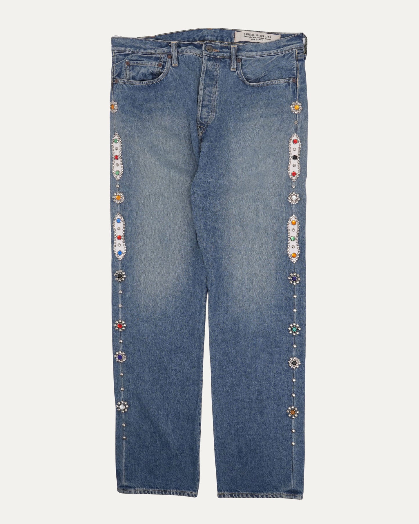 Monkey Cisco Straight Leg Leather Trimmed Embellished Jeans