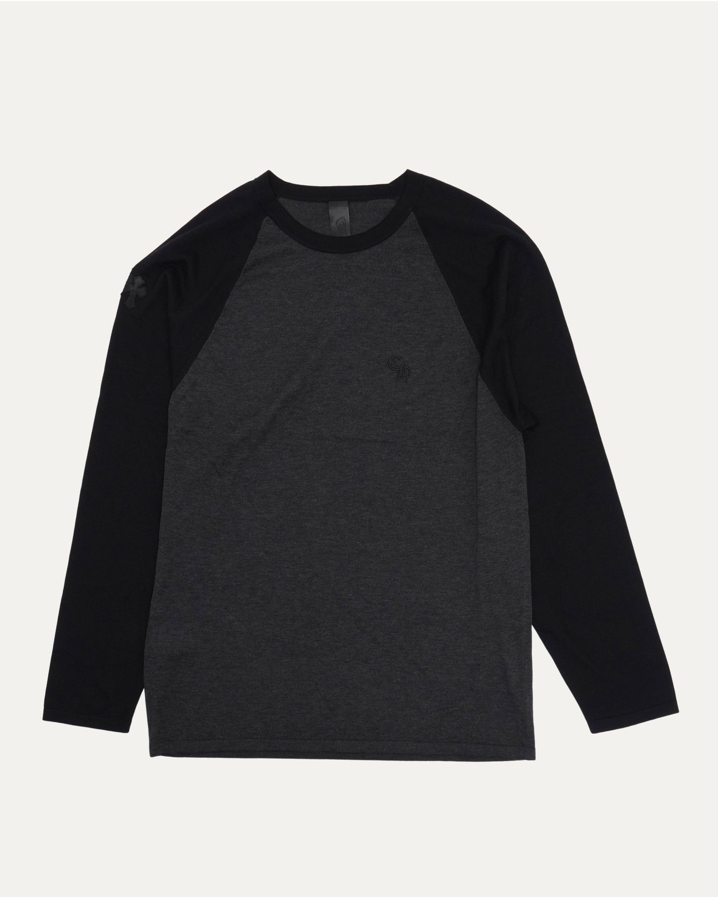 Silk Blend Cross Patch Long Sleeve Raglan T-Shirt