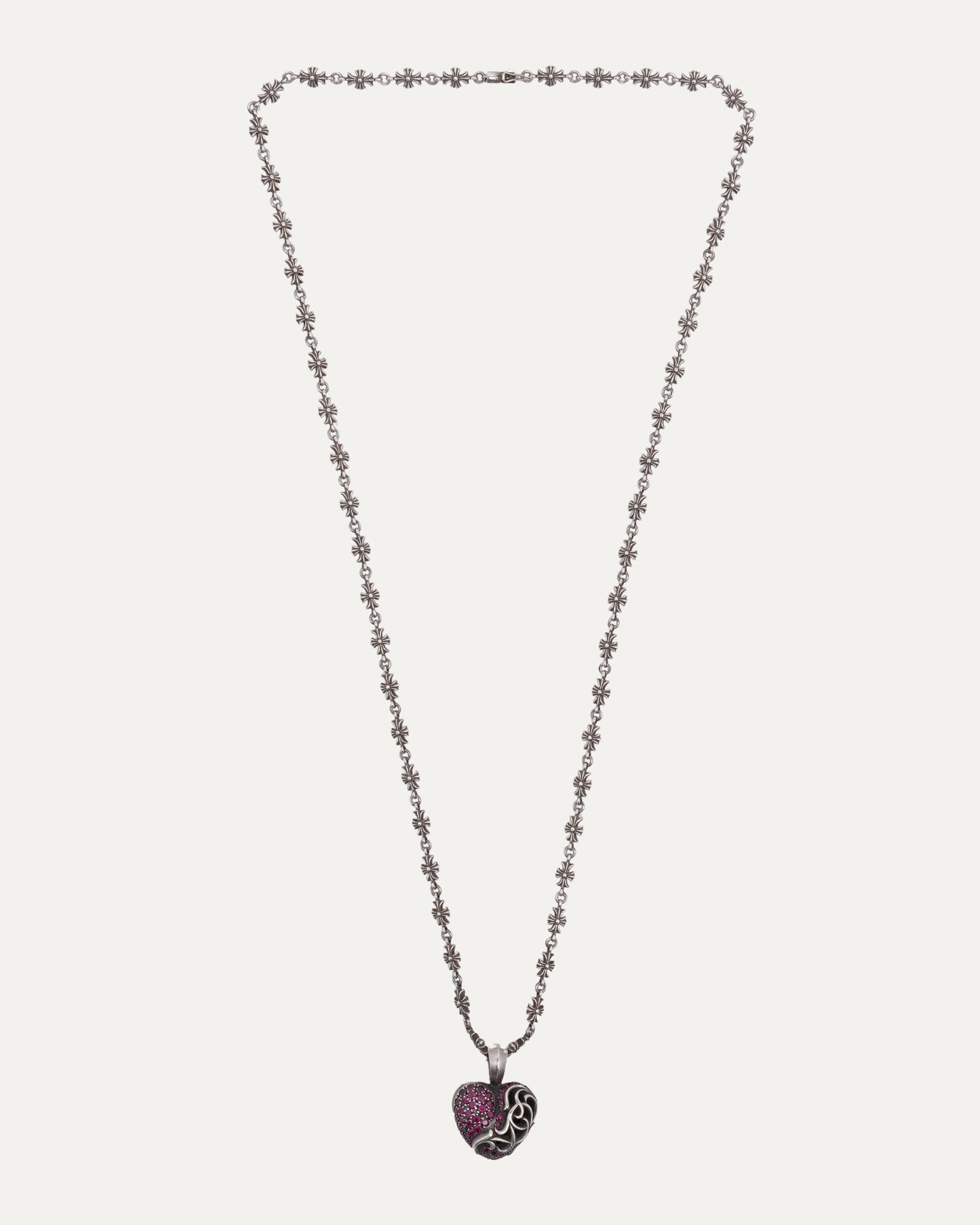 Ruby Vine Heart Pendant with Tiny E Chain