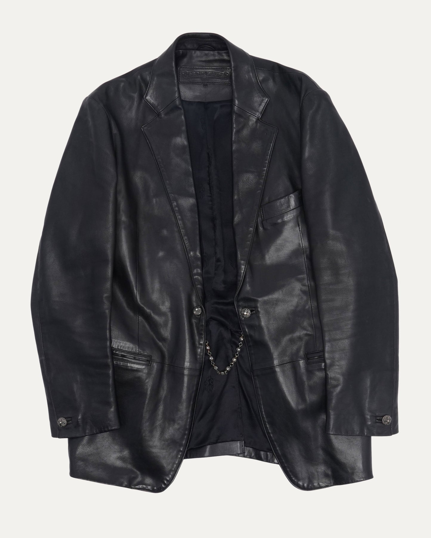 Fleur Yoke Leather Blazer with Diamond Plus Ball Chain Closure