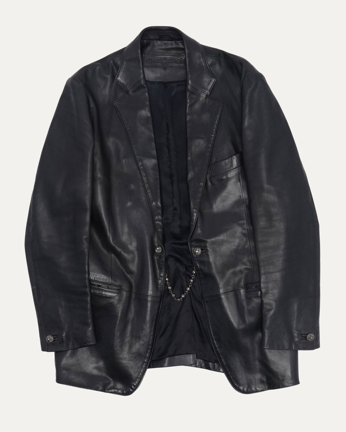 Fleur Yoke Leather Blazer with Diamond Plus Ball Chain Closure