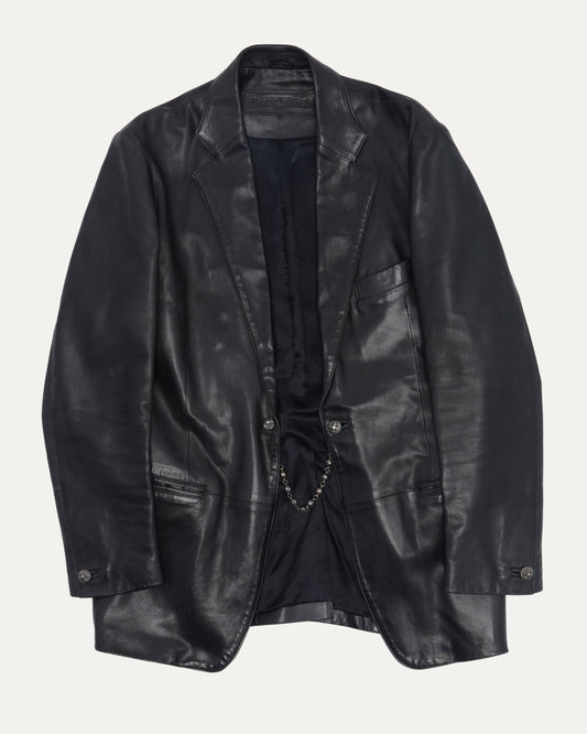 Fleur Yoke Leather Blazer with Diamond Plus Ball Chain Closure