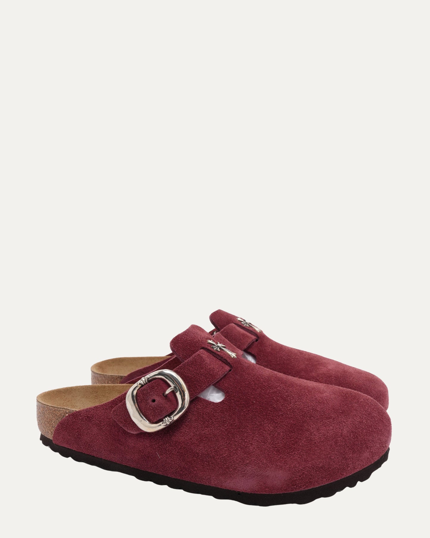Cross Embellished Birkenstock Boston Suede Mule