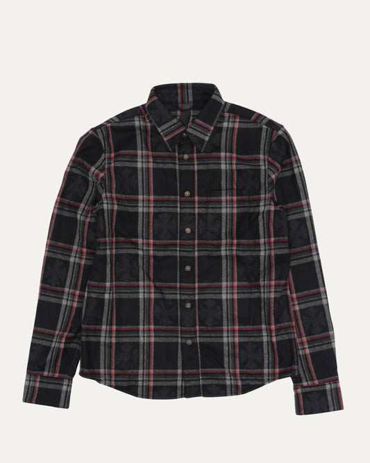 Gas Station Plaid Cashmere Cross Patch Loose Ends Flannel Shirt