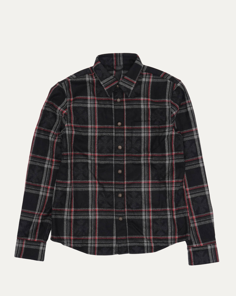 Gas Station Plaid Cashmere Cross Patch Loose Ends Flannel Shirt